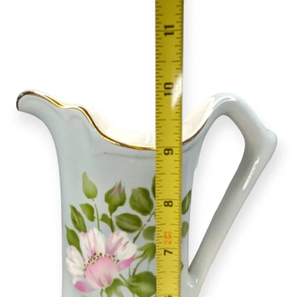 Vintage Floral Pitcher Vase Pink Flowers